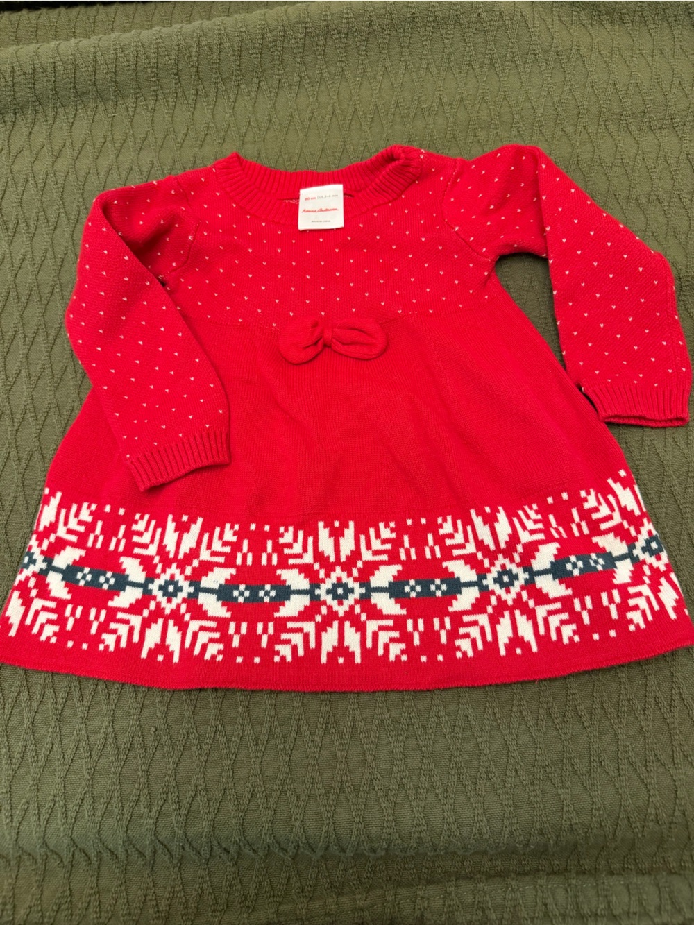 Hanna Anderson Red Holiday Knit Sweater Dress 0-3 Months Newborn Fair Isle